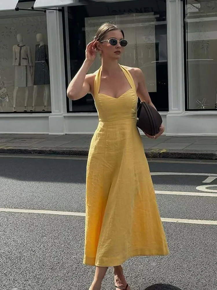 HH Vrouwen Zomer Mode Effen Vierkante Kraag Slanke Mouwloze Jurk Vrouwelijke Casual Strand Stijl Sexy Backless Rits Lange Jurk