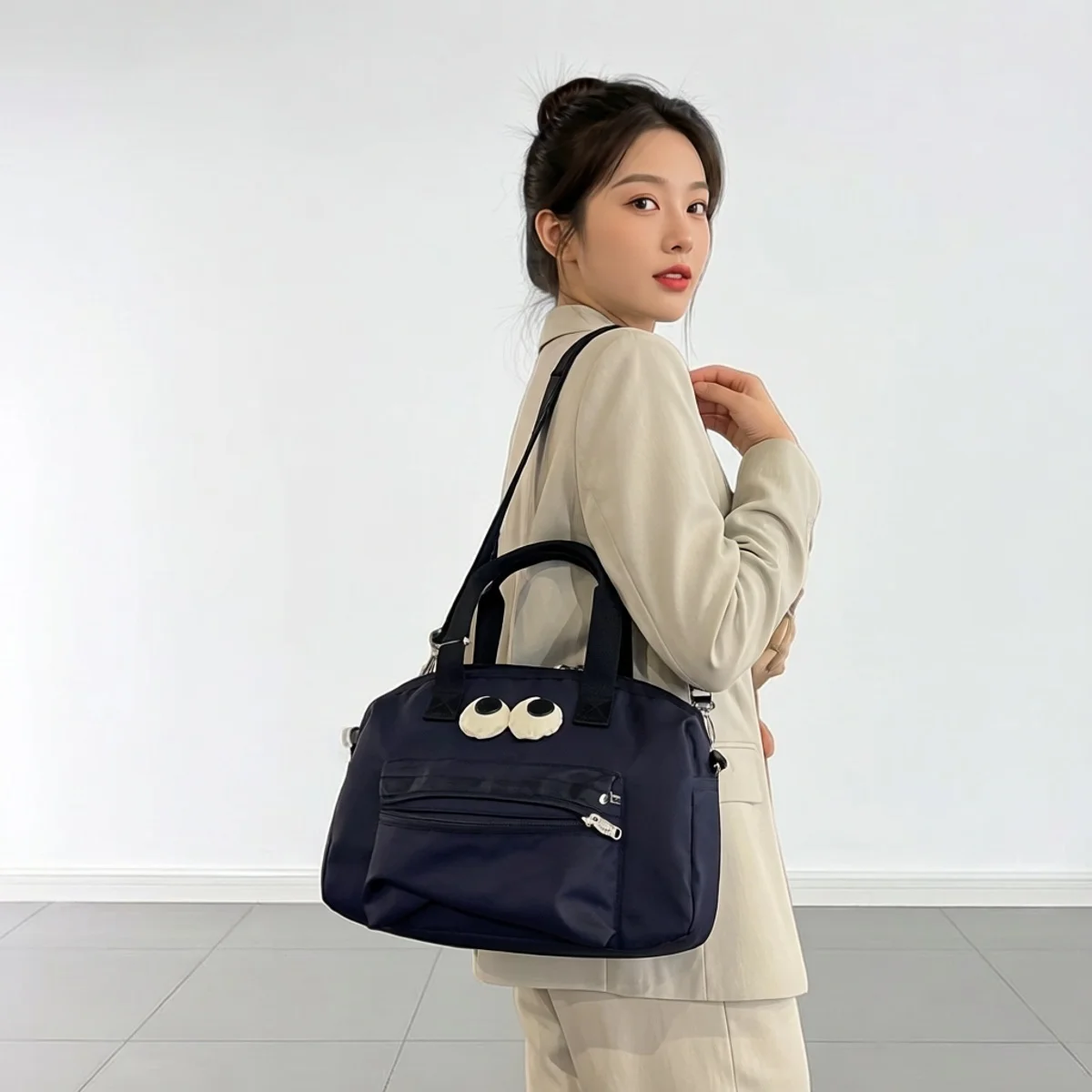 Large Capacity Nylon Tot Bag Collection Cute Shoulder Handbag Tote Backpack Big Eyes Emotion Series Handbag Square Shape Hobo...