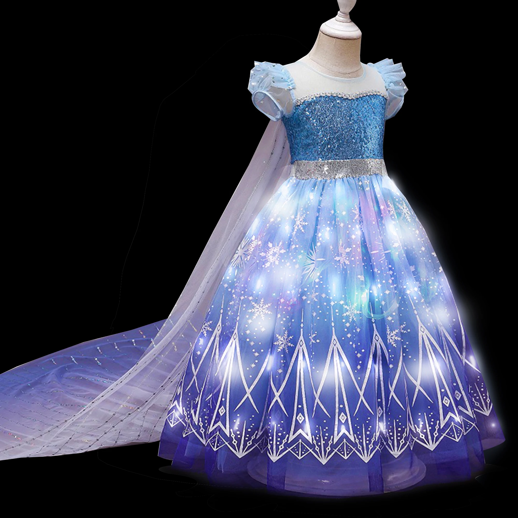 Kids Copslay Elsa LED Light Up Costume Girls Birthday Party Role Playing Princess Dress with Cape Fancy Carnival Halloween Dress - view 2