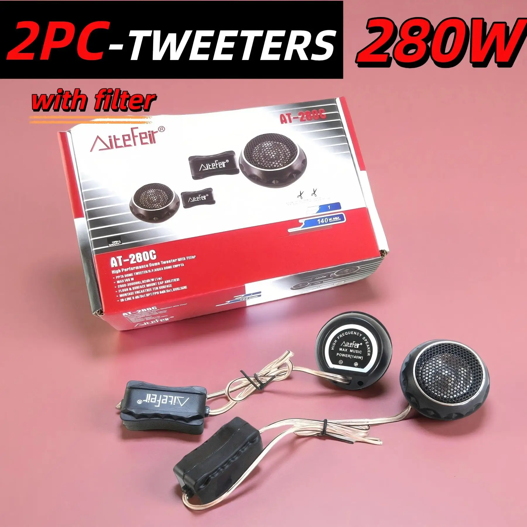 Image of 280W Auto-Hochtöner mit Filter Stereo-Lautsprecher Weiche Kuppel Seidenfilm Ausgewogene Auto-Audio-Lautsprecherboxen