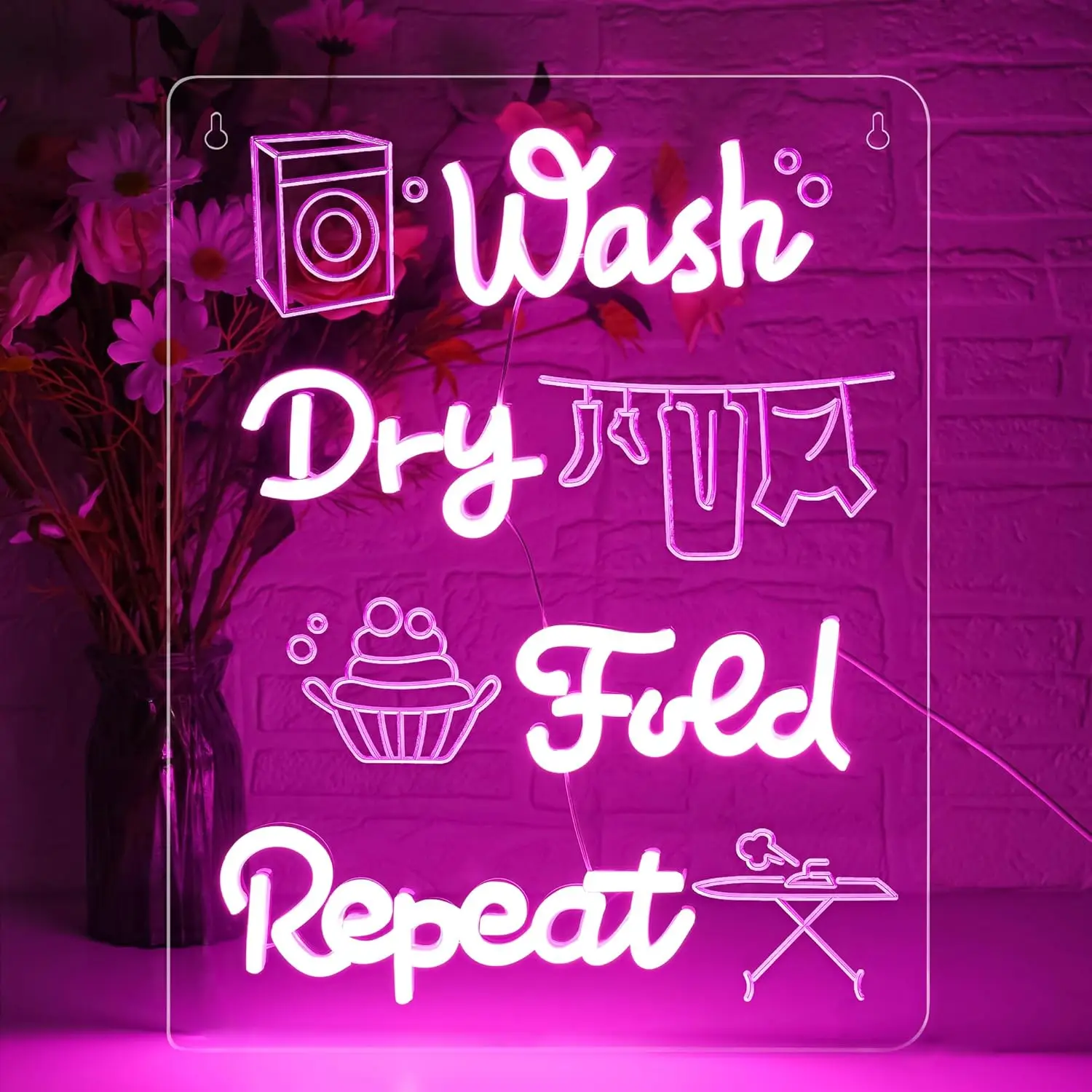 

Wash Dry Fold Laundry Neon Sign Wash LED Neon Light Dimmable USB for Laundry Room Bathroom Business Wall Decor Gifts for Women
