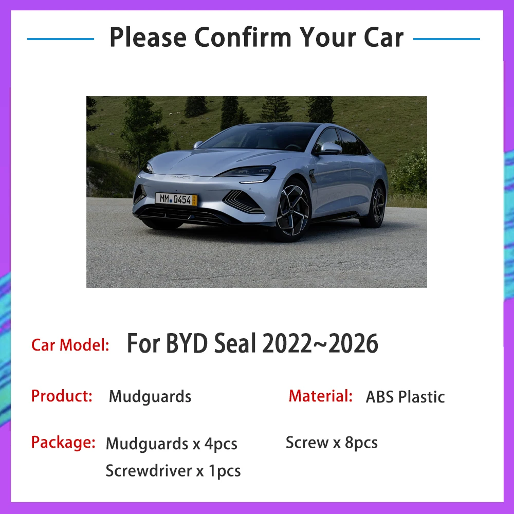 

Car Mud Guards For BYD Seal 2022 2023 2024 2025 2026 ABS Mudguards Mudflaps Mud Guards Fenders Front Rear Wheel Auto Accessories