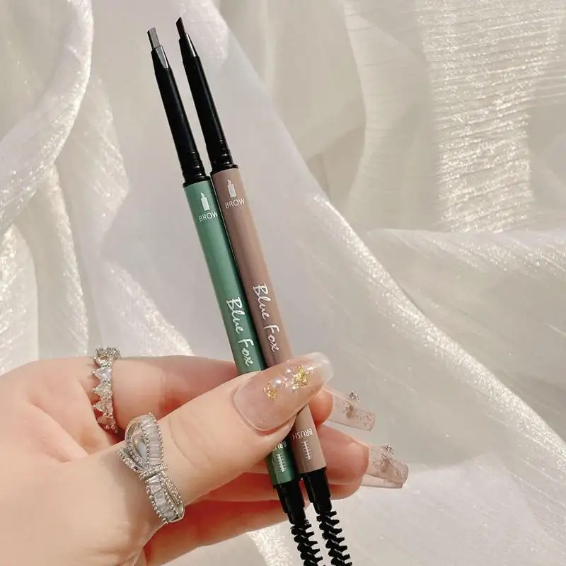 Double Headed Eyebrow Pen Smudge-Proof Professional Eyebrow Enhancer Pen Automatic Rotation Extremely Fine Eyebrow Pencil brown