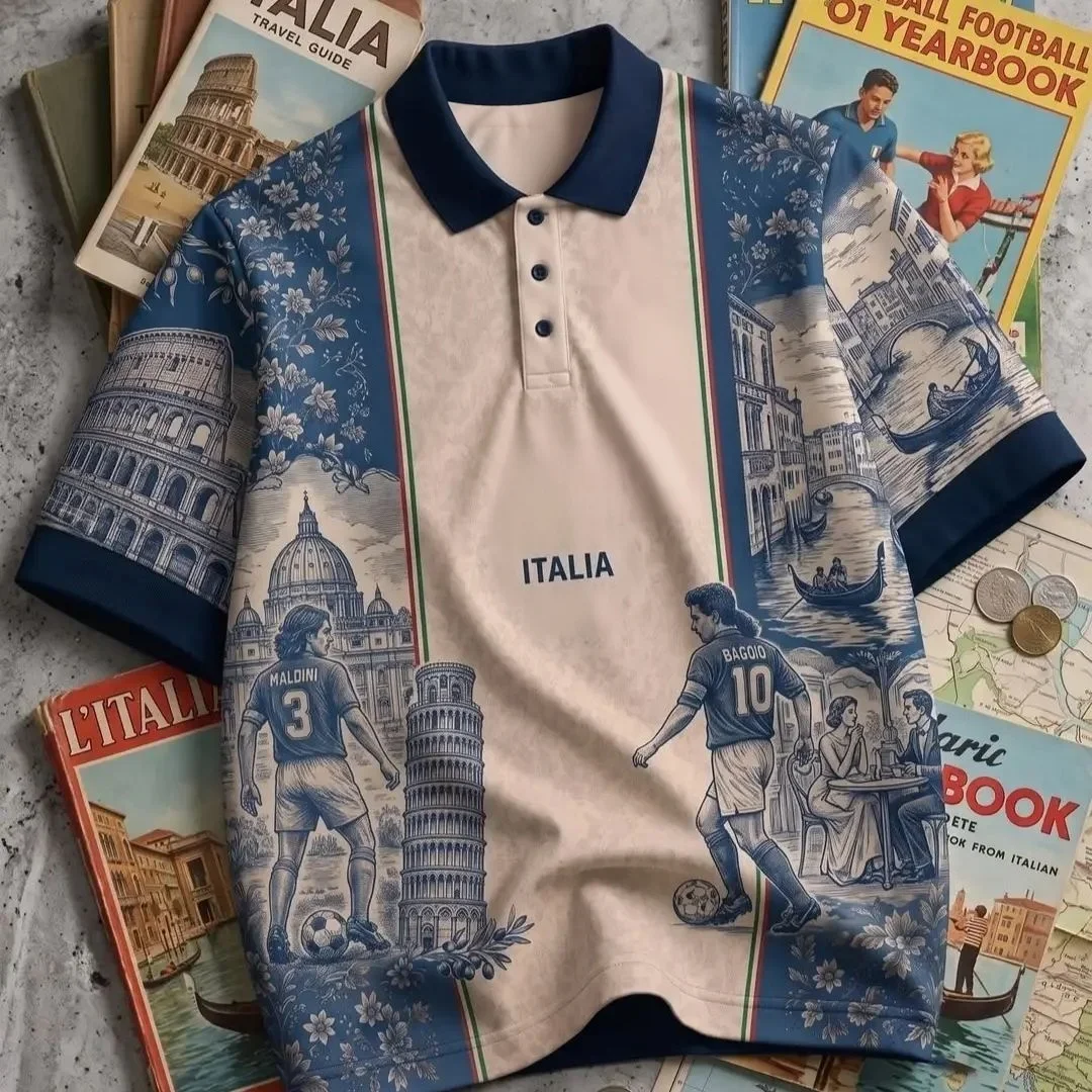 2026 New Men's Business High-End Polo Shirt ITALIA Jersey Oversized Casual Comfortable Fashionable Sports Top Christmas Gift