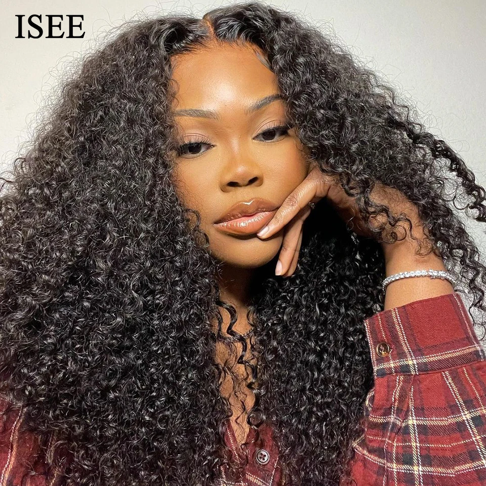 ISEE HAIR Kinky Curly Lace Front Human Hair Wigs 180% Density Brazilian Kinky Curly 4X4 Lace Closure Wigs For Women Human Hair