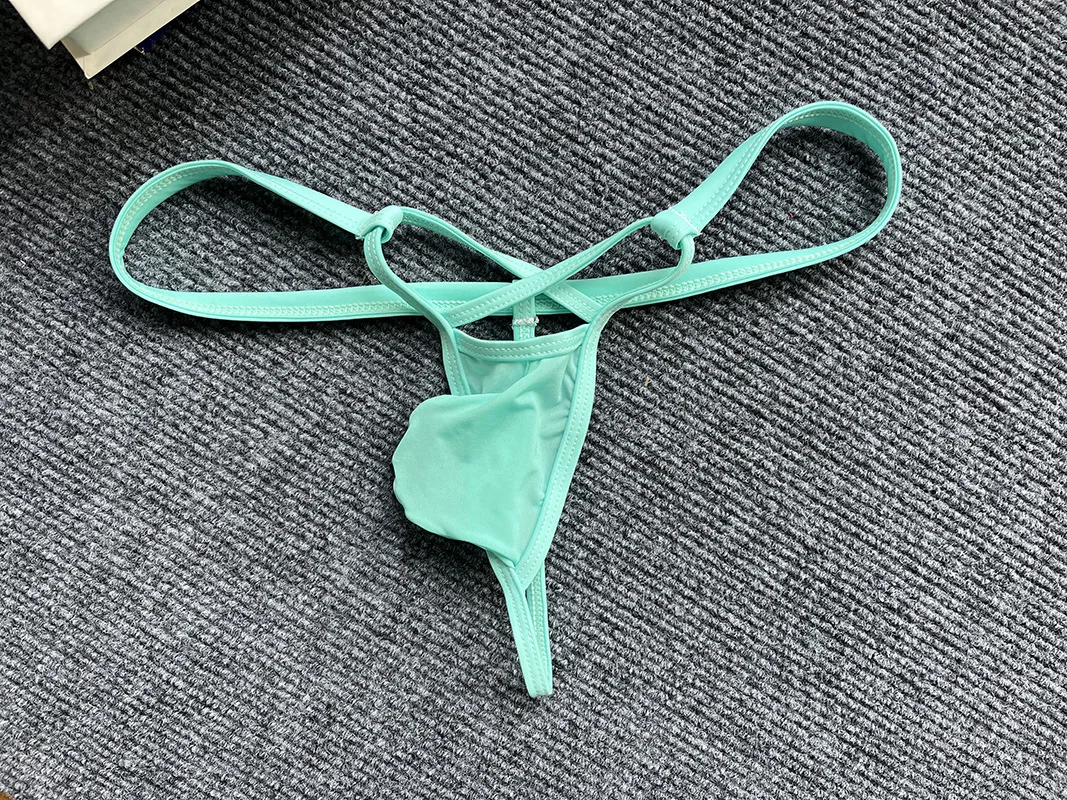 New Arrival Sexy Mens Low-Rise Sissy Cross Style Nylon Thong Bikini Small Pouch Thin Comfort Underwear
