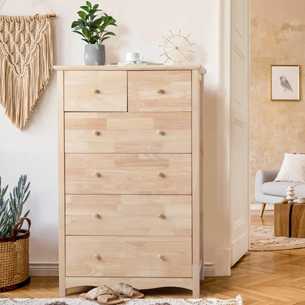 

Unfinished 6 Drawer Dresser, Natural Solid Wood Dresser Color DIY, Upgraged Rustic Farmhouse Tall Dresser with Spacious Storage