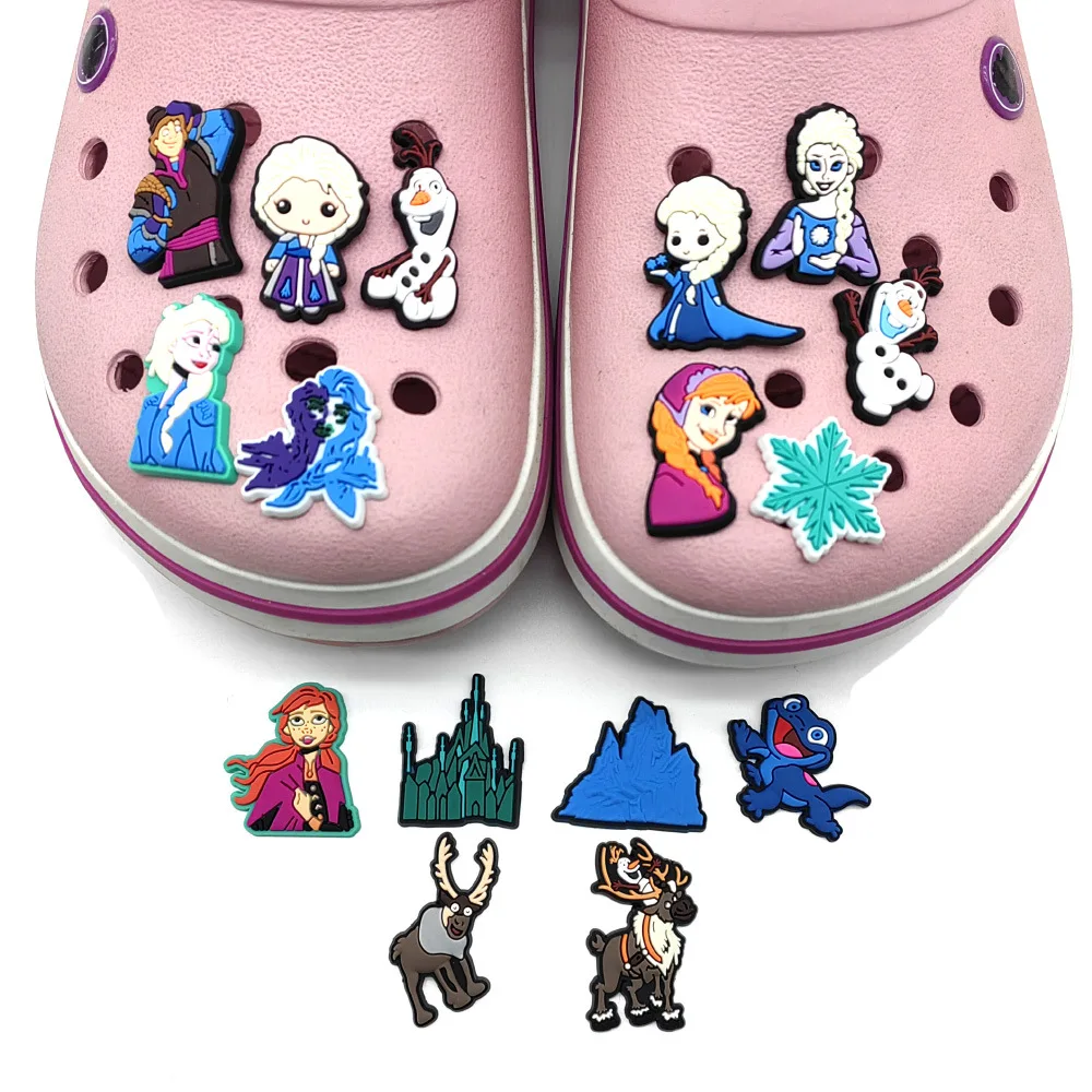 Breloques de chaussures de la série Disney Frozen pour filles, accessoires de bricolage, décoration pour Anna, Elsa, OlPG, chaussures Crocs, fête de Noël pour enfants