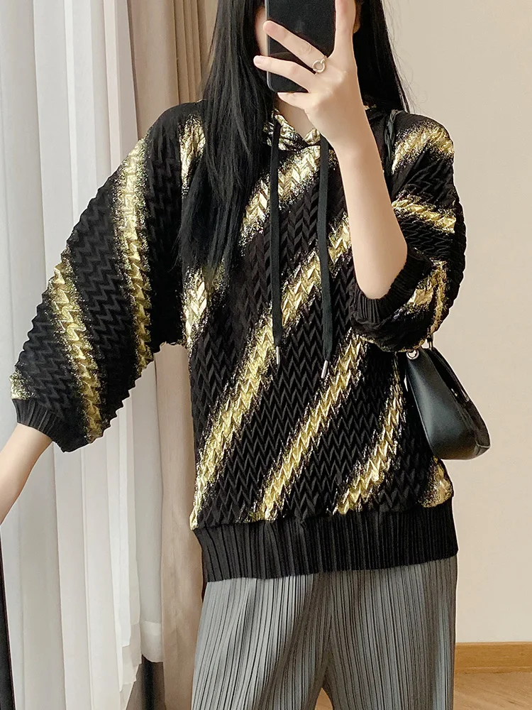

Chic Halftone Gradient Hooded T-Shirt Semi-Zipper Sleeveless Crease Design Polyester Women's Summer Fashion Top