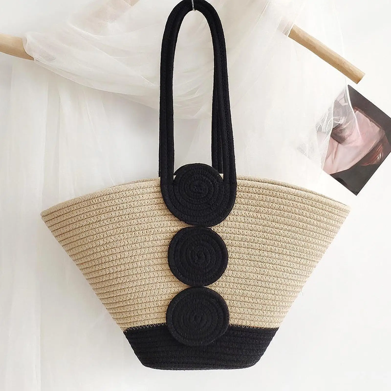 

Handwoven Tote Bag Handmade DIY Supplies Portable Open Pouch Women Shoulder Bag