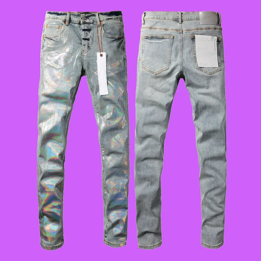 

Purple roca Man jeans brand high street blue ripped distressed fashion high quality repair low rise skinny denim trousers pants