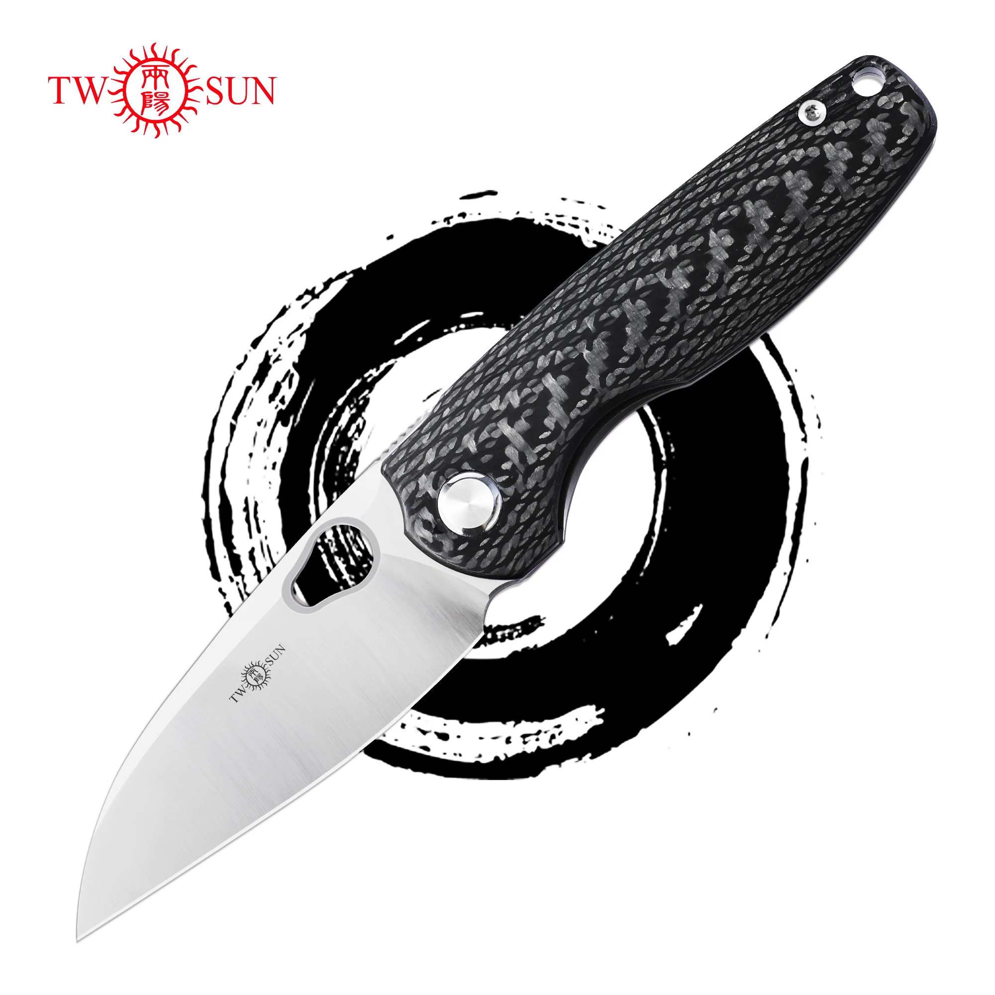 

TWOSUN TS129 Folding Knife for Men M390 Blade Titanium Alloy with CF Handle Camping Outdoor Survival Tactical Pocket EDC Tools