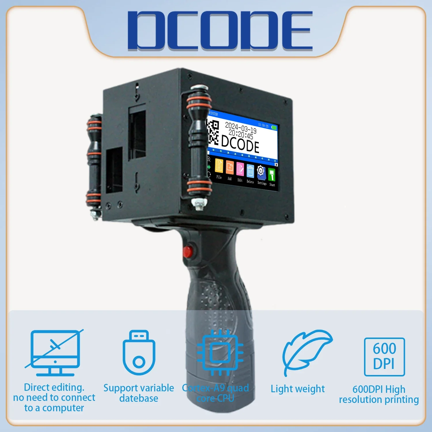 DCODE 530PLUS 50mm Portable Handheld Thermal Inkjet Printer QR Barcode Batch Number Logo Expiry Date TIJ Coding Machine