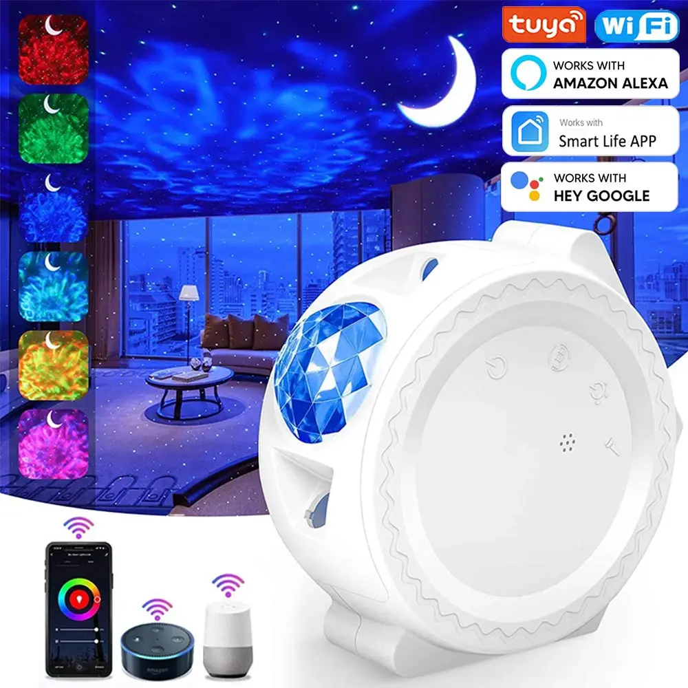 smart starry sky galaxy projetor 3in luz noturna voz oceano controle de musica tuya wifi 01