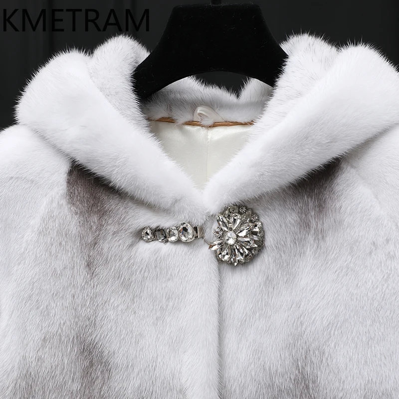 Real Cross Mink Fur Coat Women with Hood Luxury Mid Length Fur Jacket for Woman Winter New in Coats Womans Clothing 2025 шуба