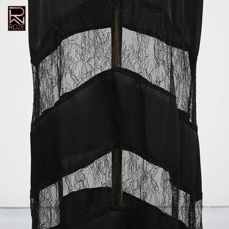 Solid Spliced Lace Slimming Sheer Hollow Out Dresses for Women Halter Sleeveless High Waist Temperament Long Dress Female