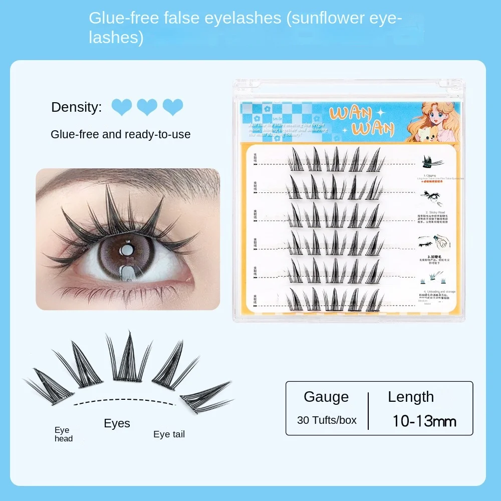 Süße selbstklebende Wimperncluster zum Selbermachen, selbstklebende falsche Wimpern, langlebig, wiederverwendbar, Make-up-Werkzeug für falsche Wimpern