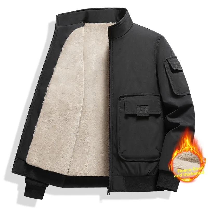 new-men's-outdoor-cycling-sports-casual-wide-jacket-fashionable-solid-color-wool-lining-with-thick-windproof-cotton-clothing