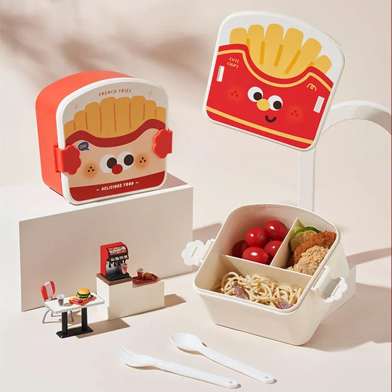 1000ml Cartoon Lunch Box With Spoon Leak-Proof Food Grade Plastic Microwave Bento Box Kids Student Food Container