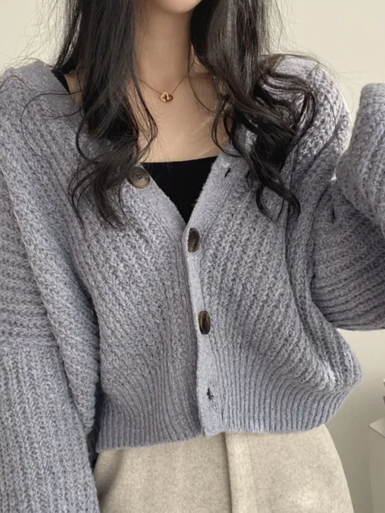 

Spring Knitted Sweater Coat Women's Loose Lantern Sve Warm Thi Cardigan Outerwear Chic Sle Long Sve Regular Length