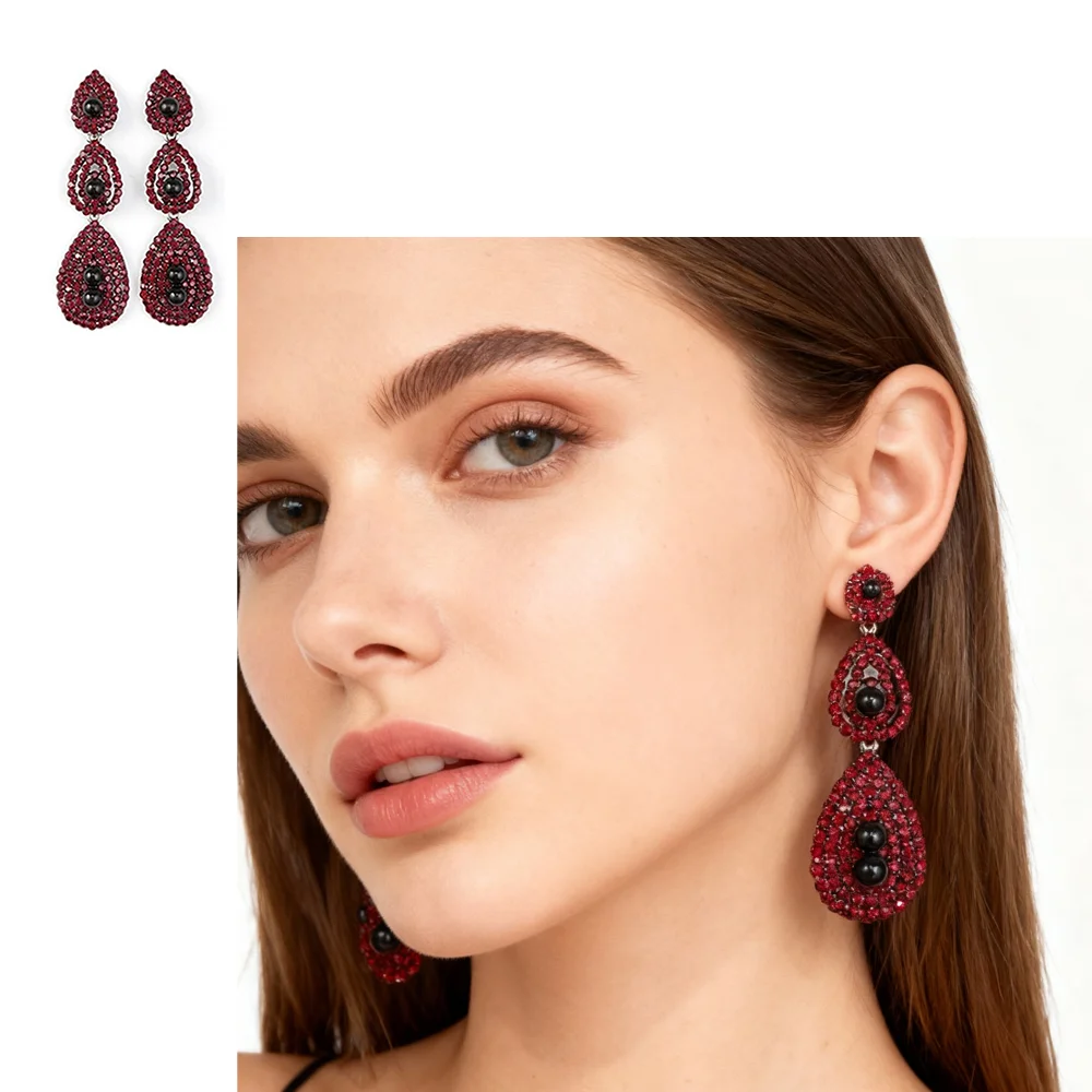 

Серьги-капли PESENAR в стиле 1920-х годов с бордовым кристаллом и жемчугом для костюма-хлопушки и винтажного аксессуара в стиле Гэтсби