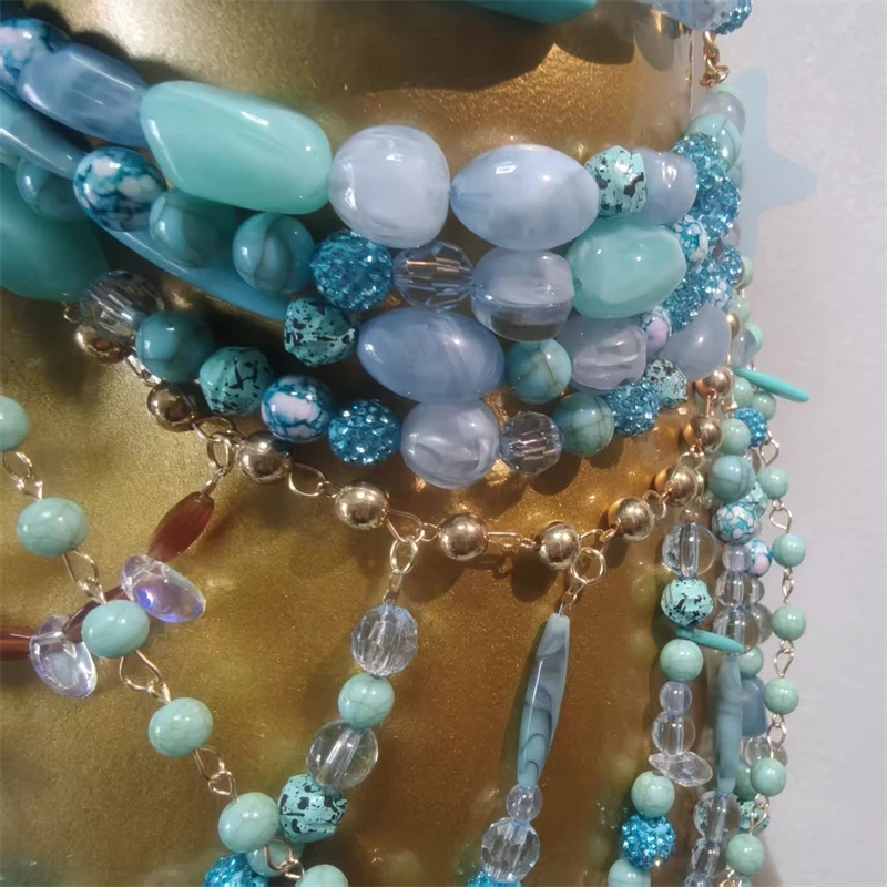 Hochwertige handgefertigte Perlen-Körperkette für Frauen Roupas+Feminina Mehrschichtiges Boho Sexy Tanktop Y2K Schmuck Party Festival Rave – Detail 10