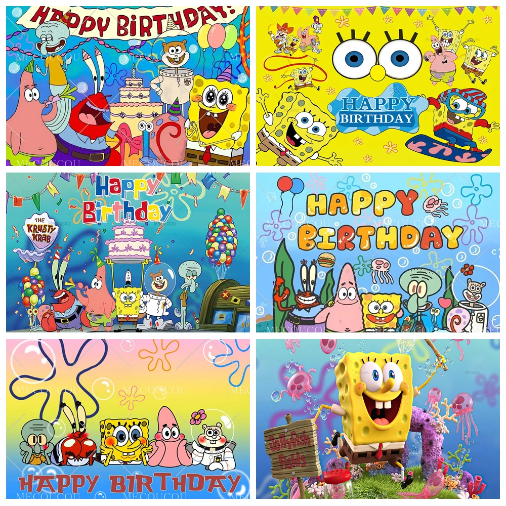 

Cartoon Cute Spongebob SquarePants Background Custom Pineapple House Kid Birthday Party Room Photography Backdrop Decor Poster