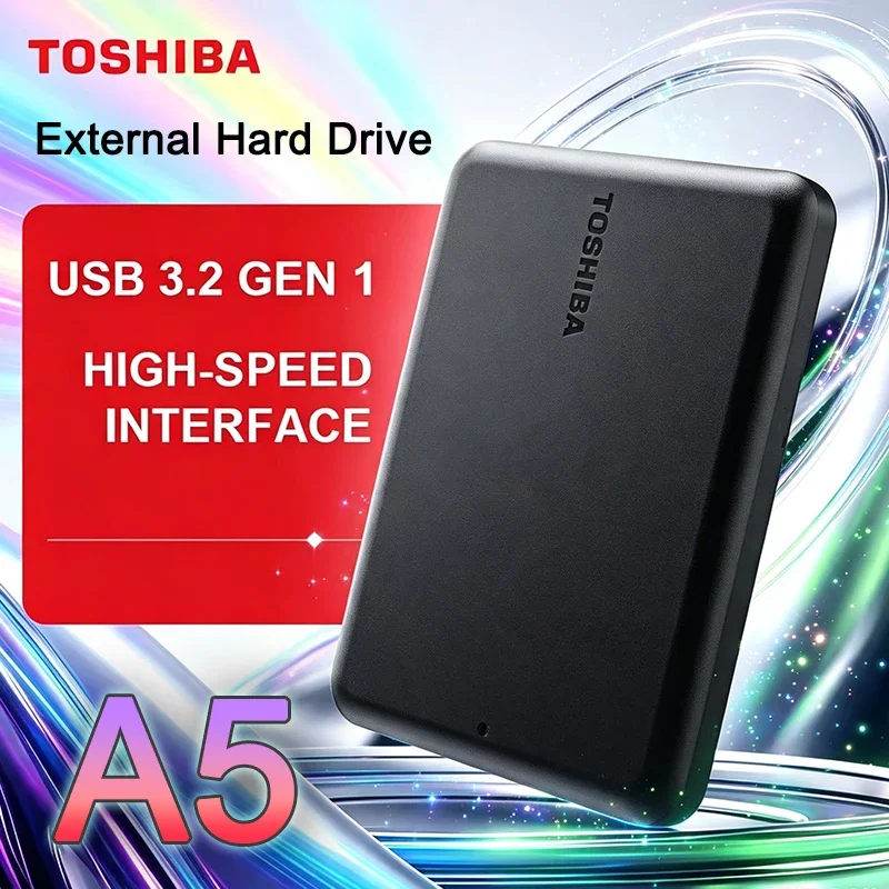 Toshiba A5 Series Small Black Portable Hard Drive High-Speed USB 3.2 Gen1 500GB/1TB/2TB/4TB Compatible With Mac
