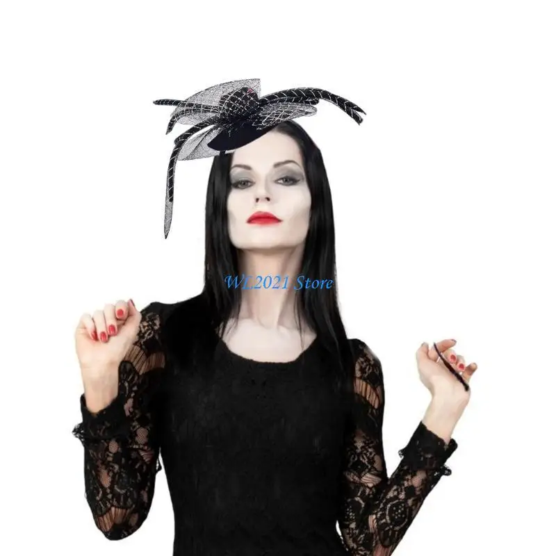 

G5GC Top Hat&Spiders Hair Hoop Women Spa Wash Face Makeup Headband for Photoshoots Halloween Party Hair Accessories