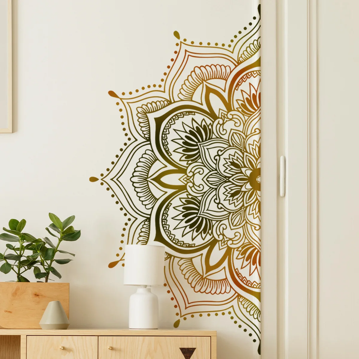 Artystyczna naklejka ścienna z PVC Mandala Kwiat lotosu Naklejka ścienna do sypialni Salon Biuro Dekoracja domu Samoprzylepna