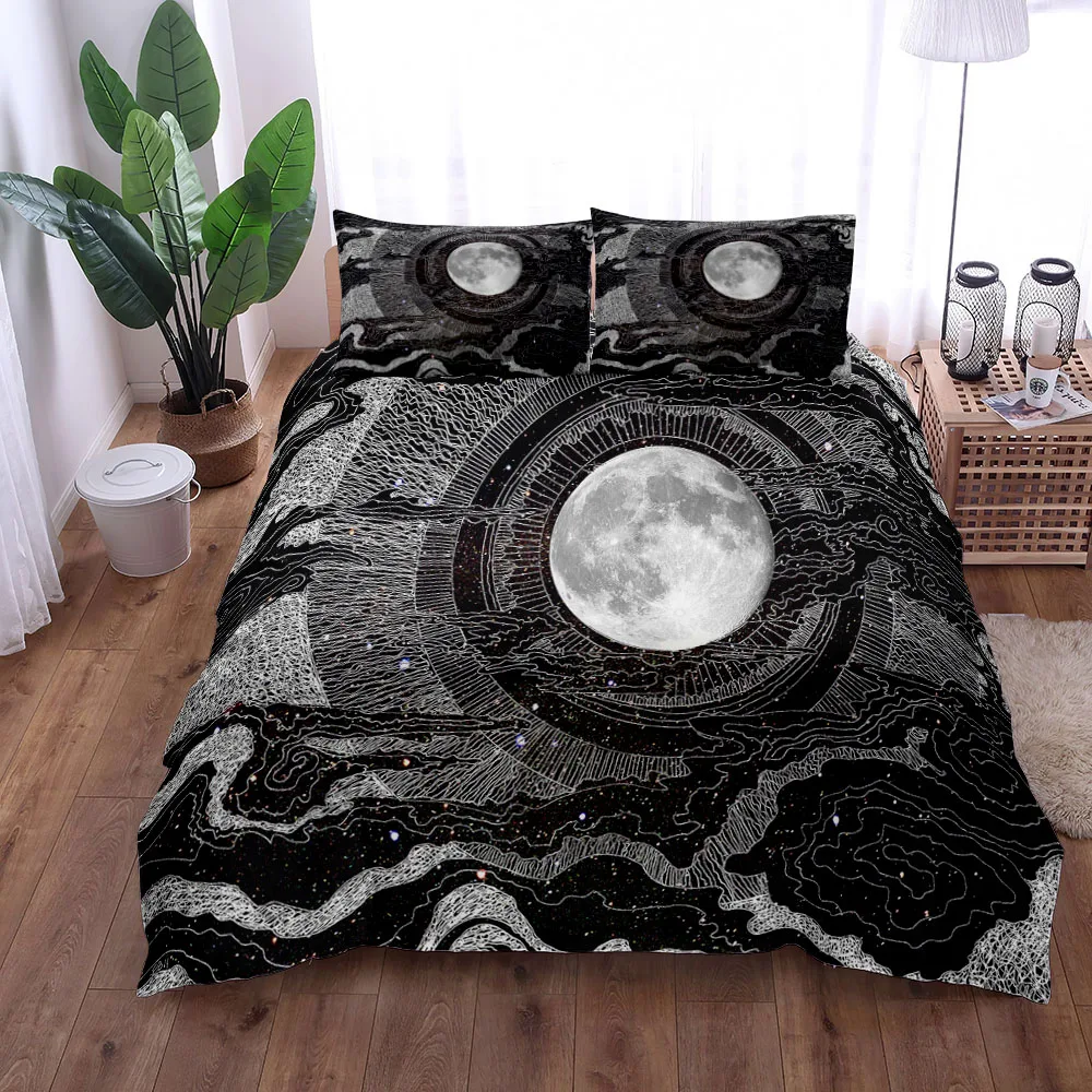 Glitter on Celestial Moon Duvet Cover Set King Queen Double Full Twin Single Size Bed Linen Set