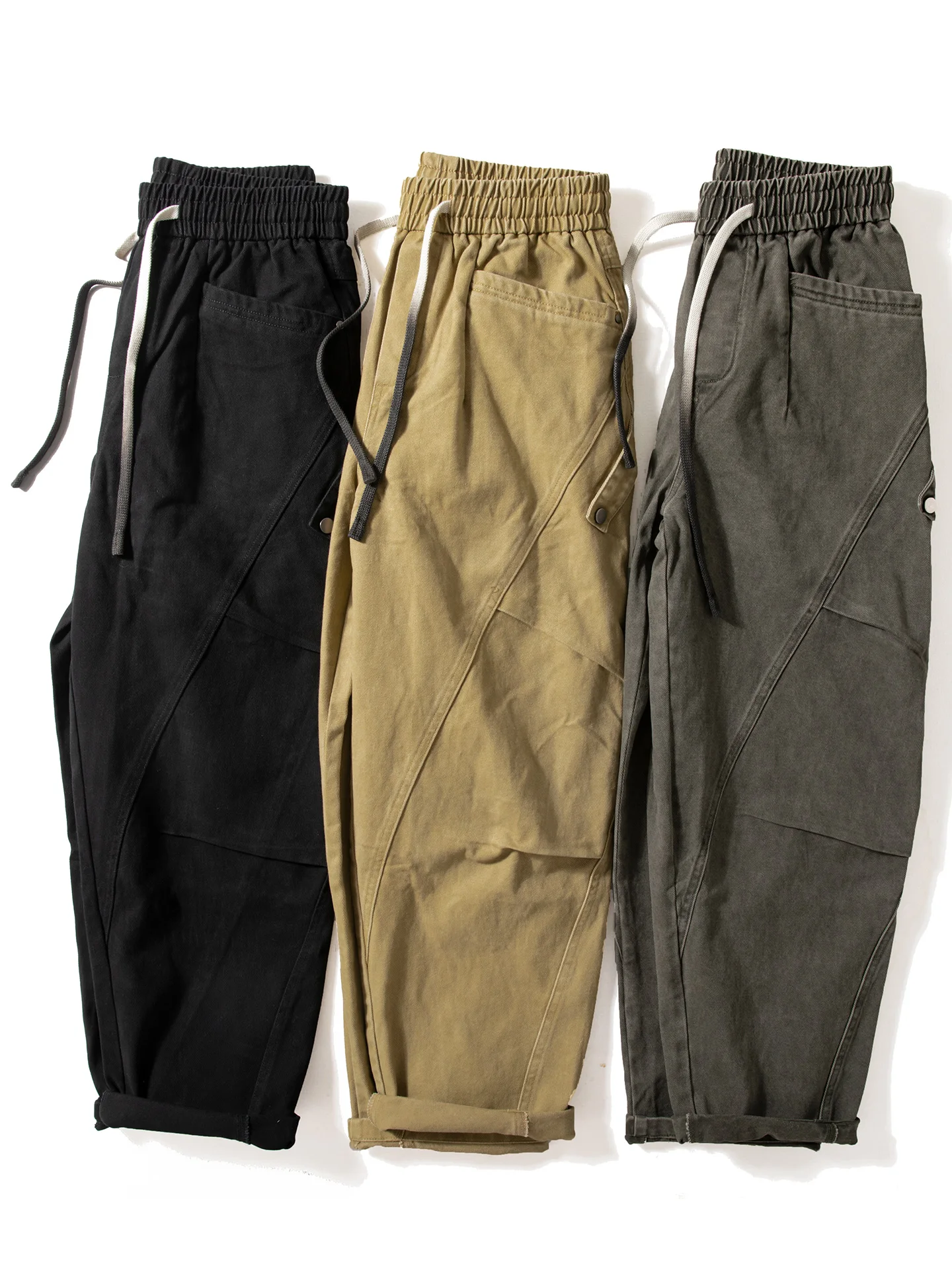 

Мужские рабочие брюки из хлопка, повседневные, свободного кроя, в стиле ретро, с широкими штанинами, на шнурке, модные, брендовые, длинные