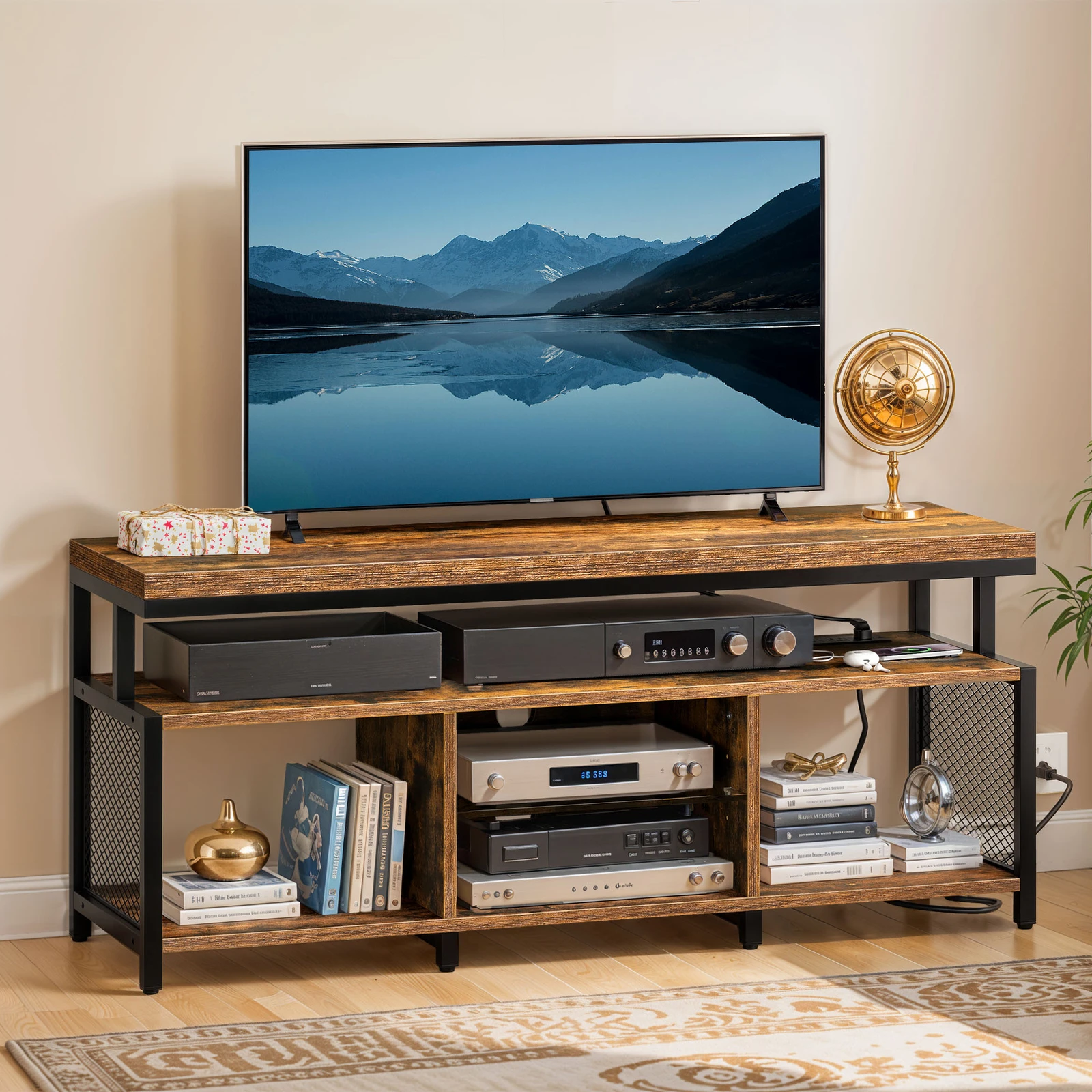 

TV Stand Console for 50" TVs Open Shelves Power Outlets