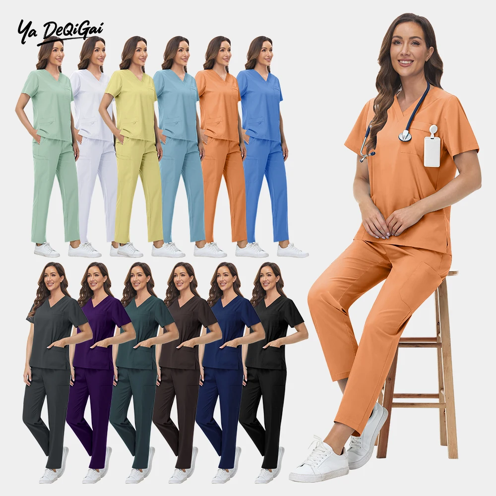 

Women Scrubs Sets Hospital Medical Uniforms High-quality Nurses Accessories Scrub Tops Pants Dental Clinic Beauty Salon Workwear