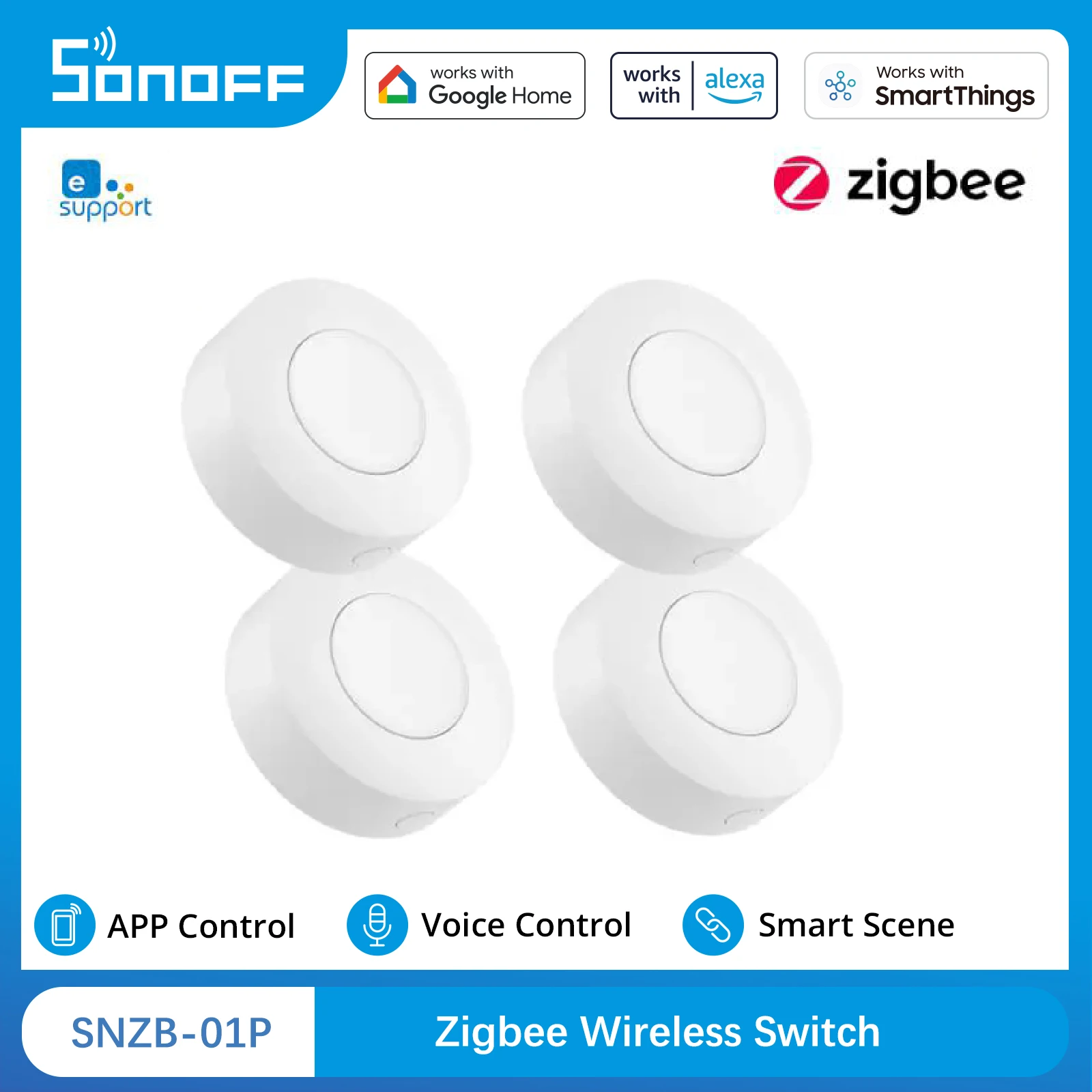 

SONOFF SNZB-01P Smart Zigbee Wireless Switch 1-10 шт. Smart Scene через двустороннее управление eWeLink с переключателем TX Ultimate NSPanel Pro