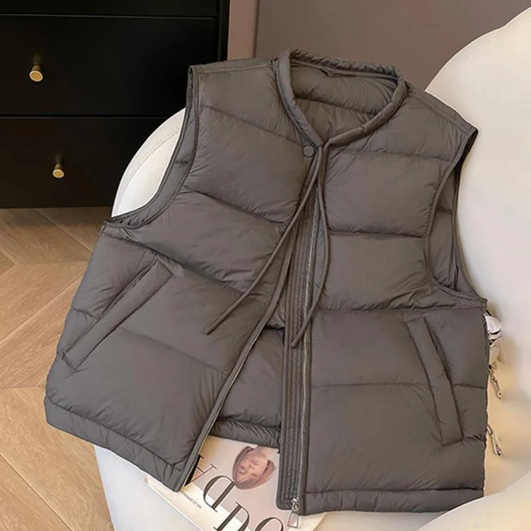 

2025 новый стиль, модная и стильная куртка на хлопковой подкладке, короткий универсальный жилет с круглым вырезом для женщин