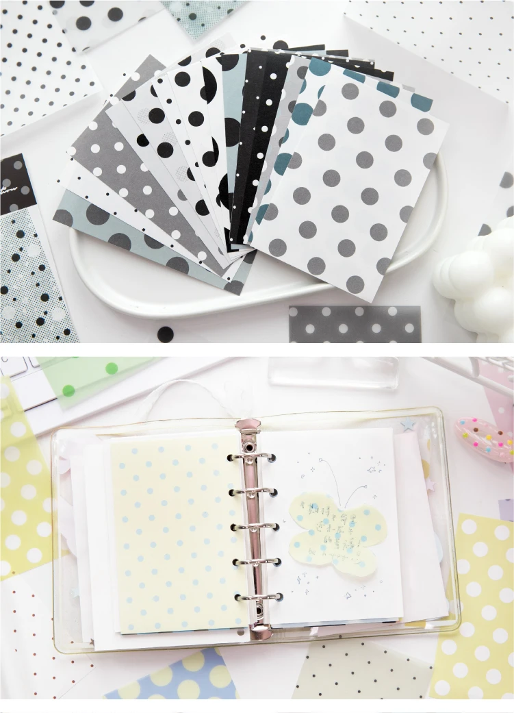 Journal GO 32 Stück Polka Dot Waltz Vintage Dots Dual Material Paper Kreatives DIY Junk Journal Collage Scrapbooking Hintergrund DIY – Detail 19
