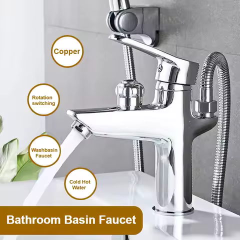 Bathroom Mixer Faucet Chrome WashBasin Sink Tap Toilet Countertop Cold Hot Water Faucet Deck Mounted Multifunctional Mixer Valve