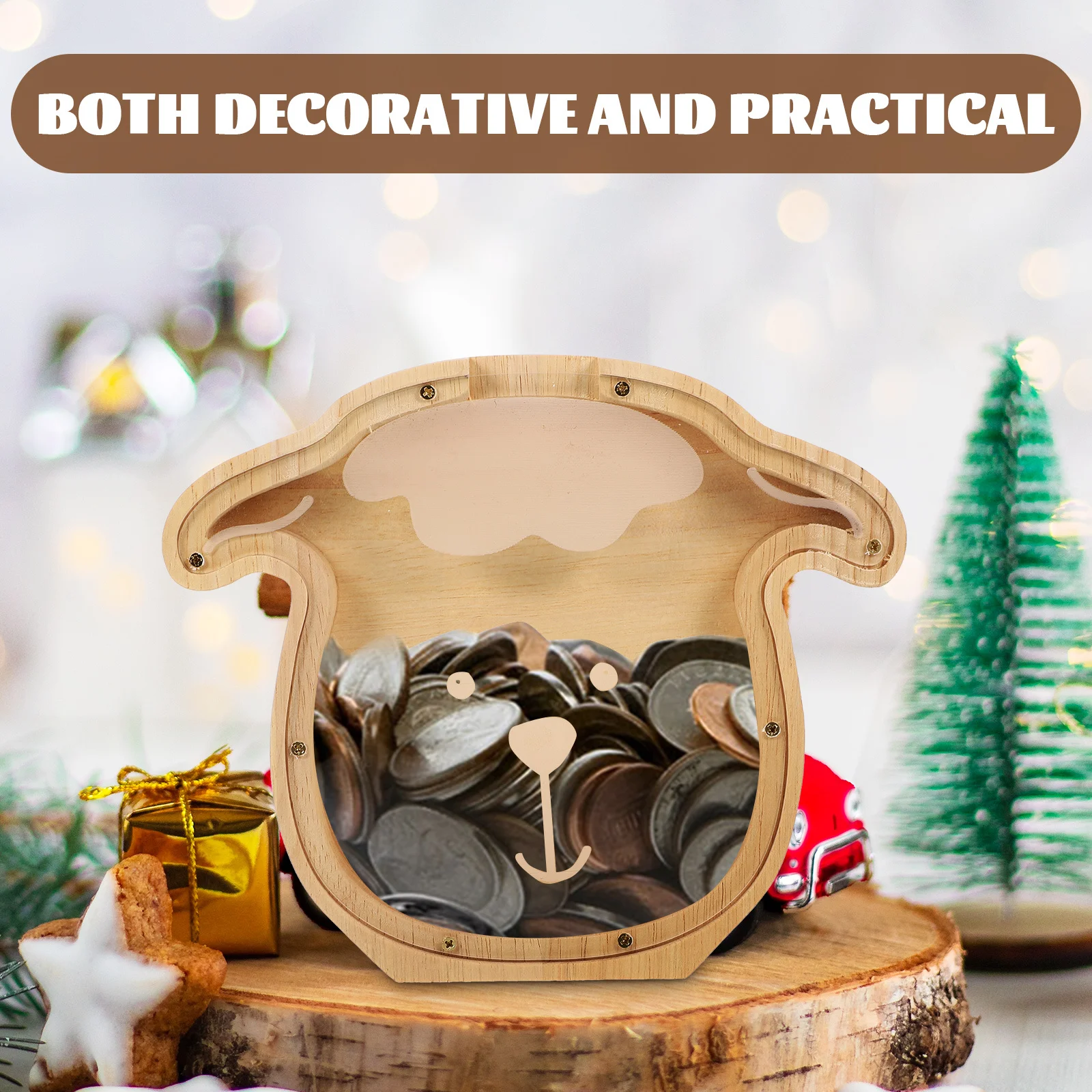 

Wooden Rabbit Coin Bank Creative Animal Shape Money Pot for Kids Home School Office Decorative Money Saving Box