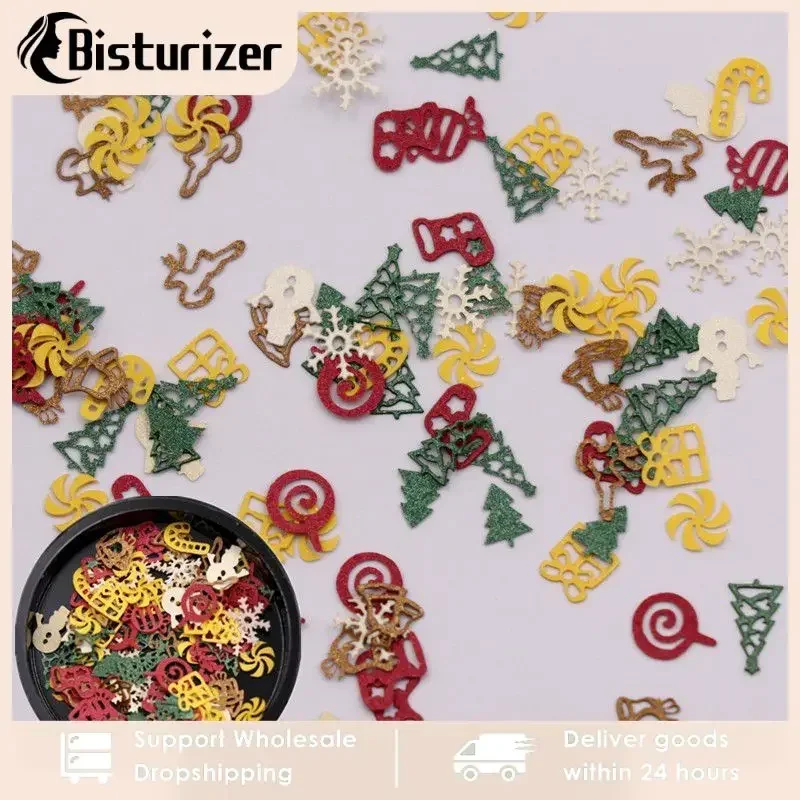 Новая рождественская палочка для дизайна ногтей, кусок древесной массы, красочная снежинка, рождественская елка, нашивка для ногтей, украшение для ногтей, 3D украшение для ногтей