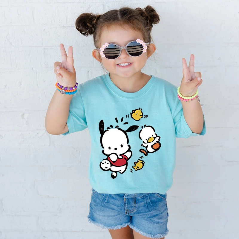 

Pochacco Printed Kids T-shirt Summer Children's Cotton Short Sleeve Blue Casual Top Suitable for Boys and Girls