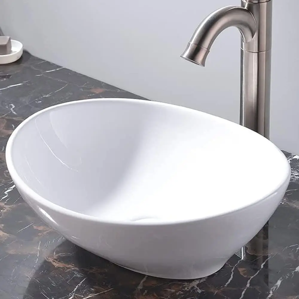 

34*45*14cm Elegant White Ceramic Single Faucet Bathroom Sink Modern & Stylish Polished Vanity Upgrade Unique Washbowl Basin