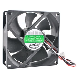 DA08025B12UR 8cm X 80mm X 25mm DC12V 0.50A 3-Pin Dual Ball Bearing Cooling Fan 4800rpm for Inverter Power Supply