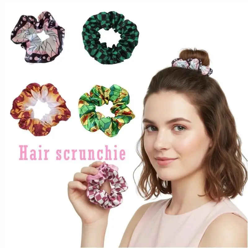Japanische Anime Shinobu Kocho Cosplay Schmetterling Haarbänder für Frauen Nezuko Kamado Pink Grid Elastic Scrunchie Haarschmuck