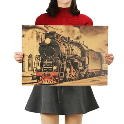 Vintage Steam Train Nostalgic  Kraft Paper Poster Decoration Painting Wall Stickers