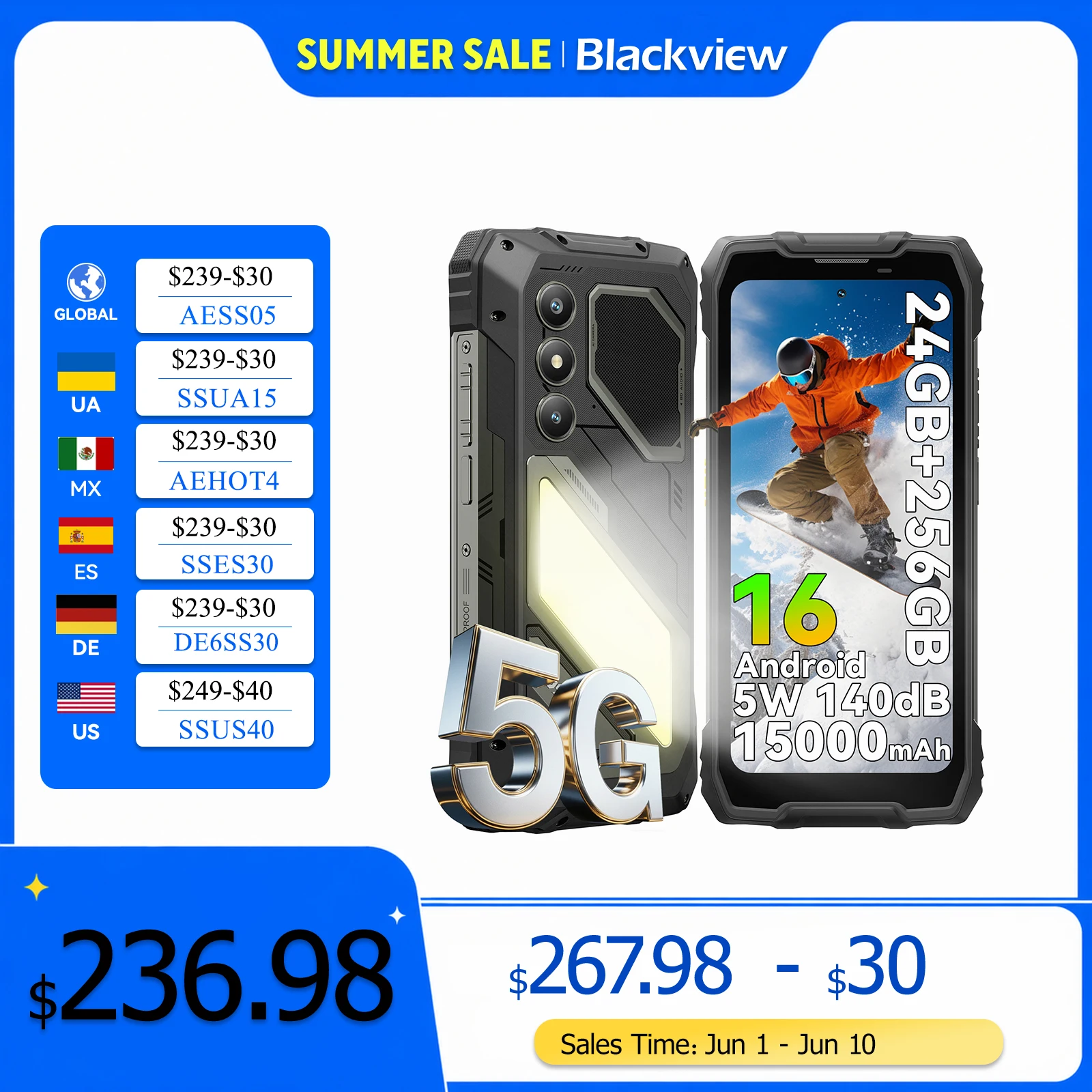Blackview OSCAL PILOT 5 5G mobile phones AI Rugged Smartphone UNISOC T8100 6.67" 2.4K Display 120Hz, 8GB 256GB, 15000Amh Phones