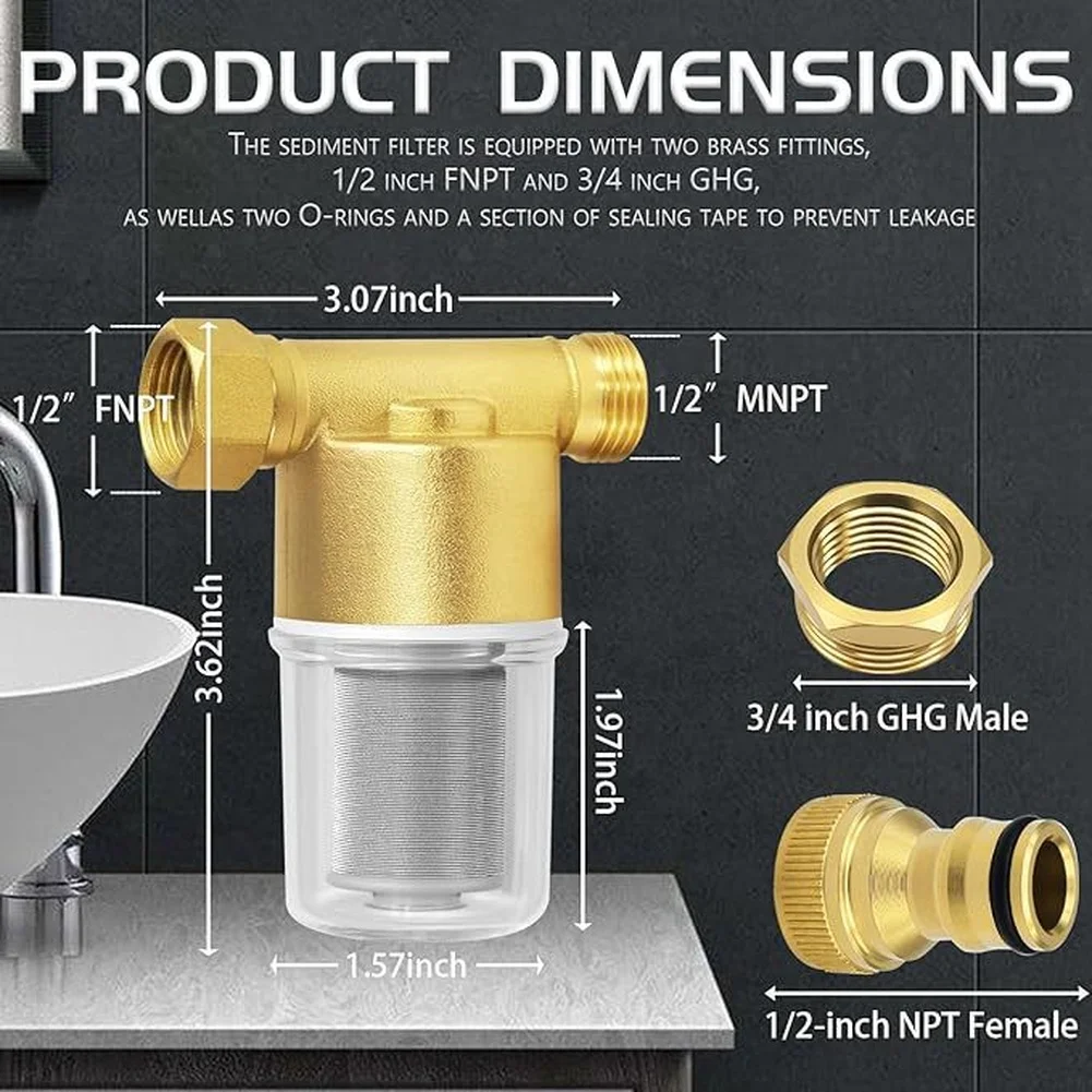 1 Piece Reusable Brass Inline Sediment Filter 40 Mesh For Washing Machine Shower Garden Water Purifier Tool