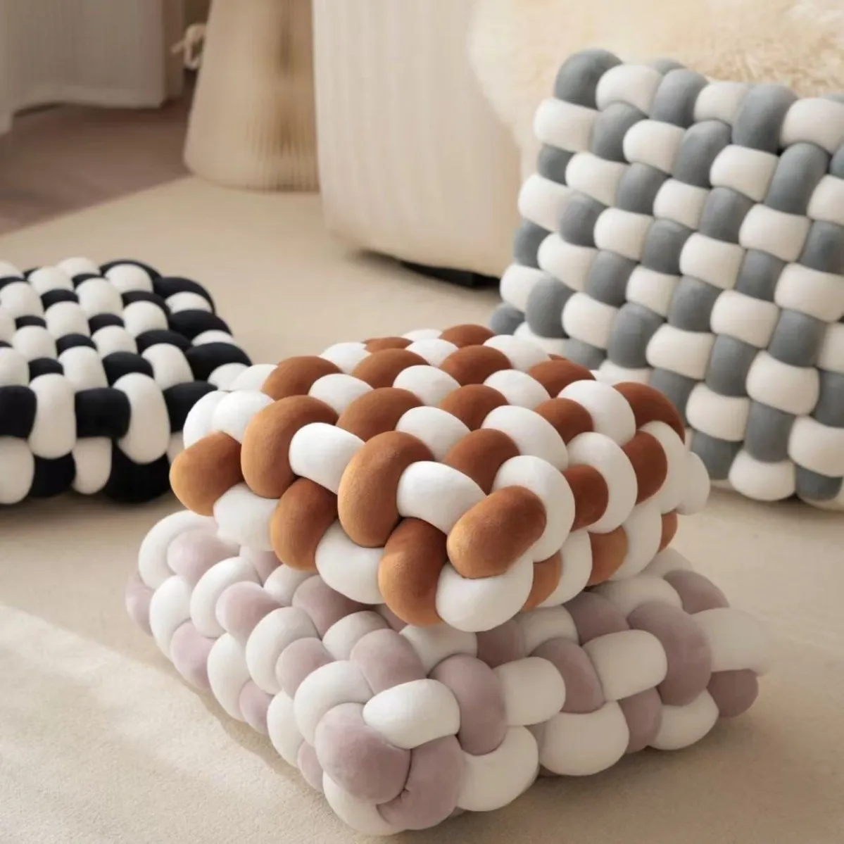 Nordic Ins Style Two-Color Hand-Woven Cushion Super Soft Rebound Sofa Pillow for Home Office 2026 Cozy Lazy Tatami Pouf Hip Pad