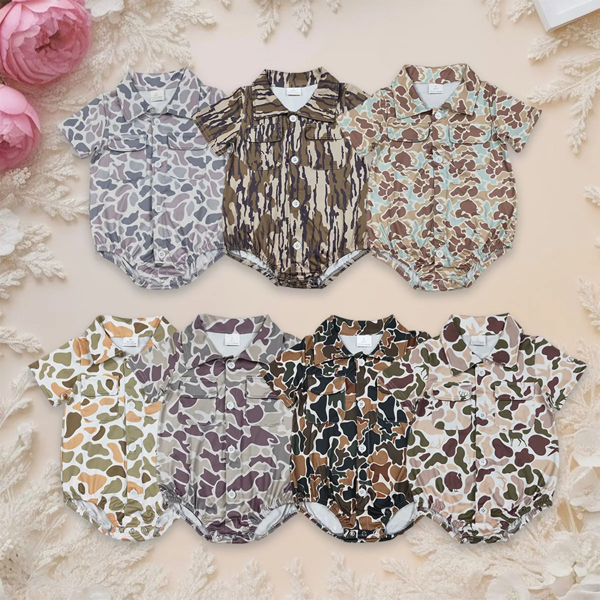 

Newborn Sibling Baby Boy Button Pockets Romper Camo Pockets Hunting Kids Bubbles Jumpsuit Toddler Children Clothing Wholesale
