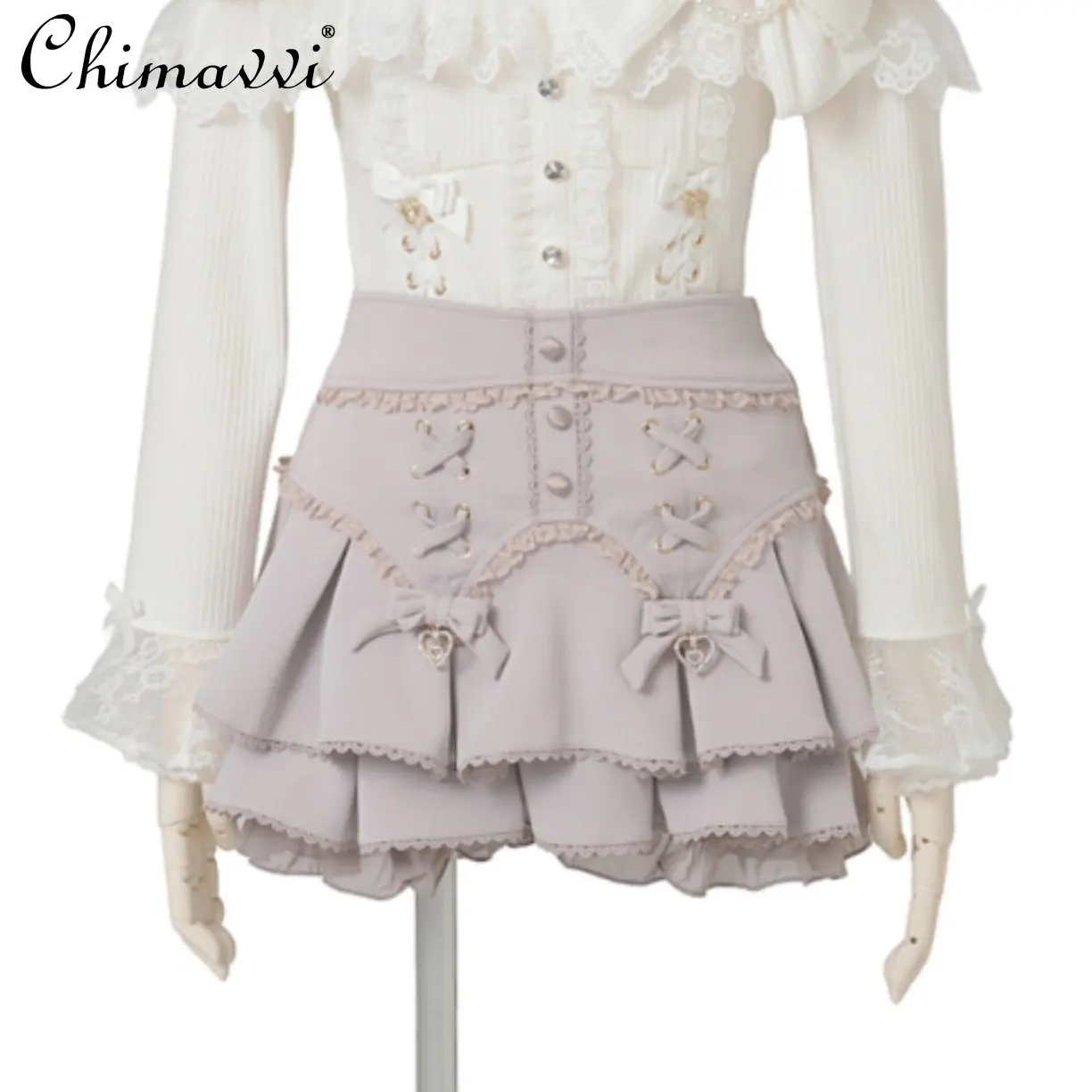 

Liz Japanese-style Sweet Cross-ribbon Multi-layer Lace Back Bow Skirt 2026 Spring-summer New Cute Girl Princess Short Skirt